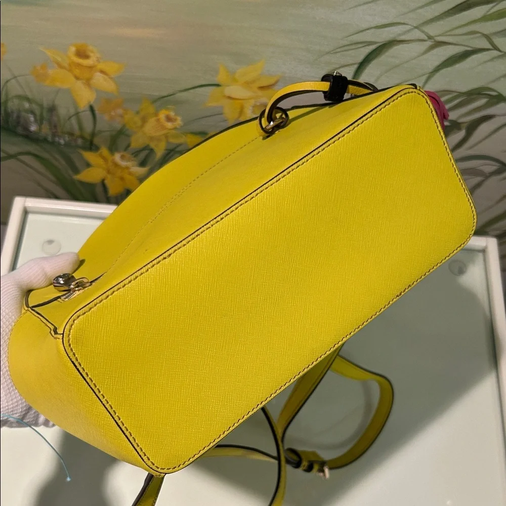 Henri Bendel West 57th Yellow Saffiano Leather Backpack with Colorful Tassels